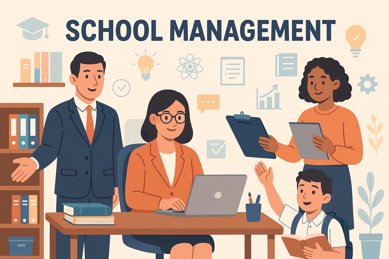 School Management Software Interface showing dashboard